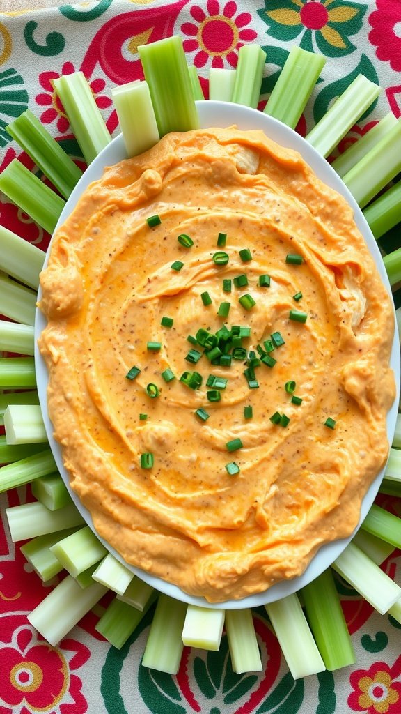 Buffalo Chicken Dip served with fresh celery sticks