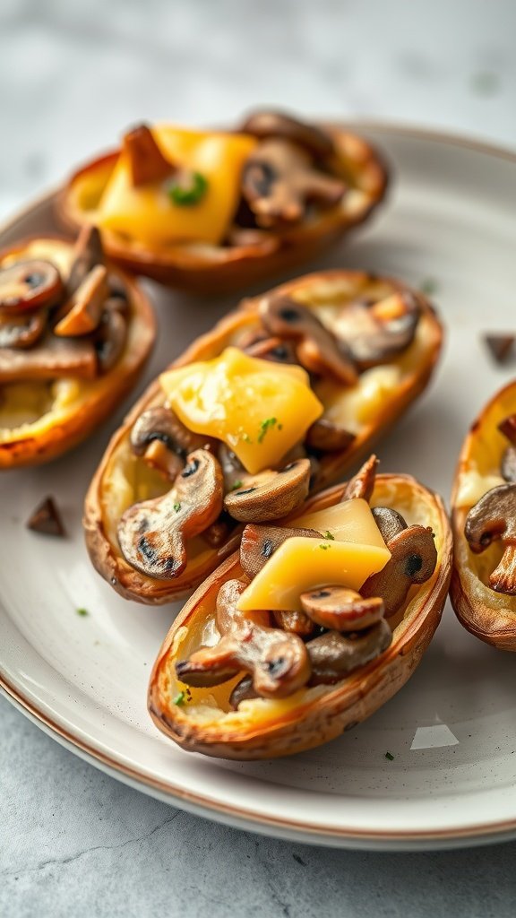 Gourmet Mushroom and Gruyère Potato Skins on a plate