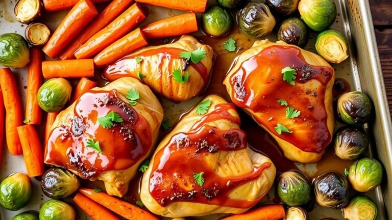 Maple Dijon Chicken with Roasted Carrots and Brussels Sprouts Sheet Pan Meal