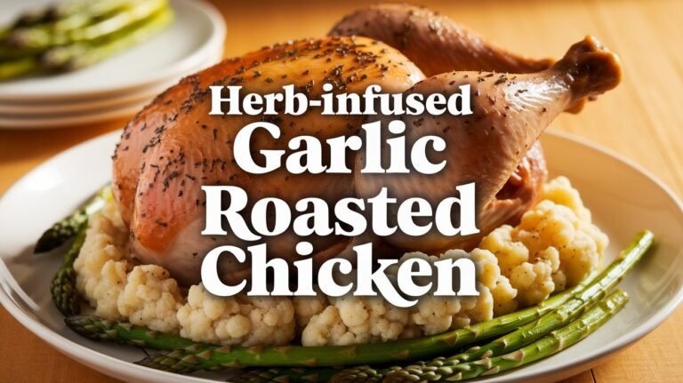 Herb-Infused Garlic Roasted Chicken with Asparagus and Creamy Mashed Cauliflower