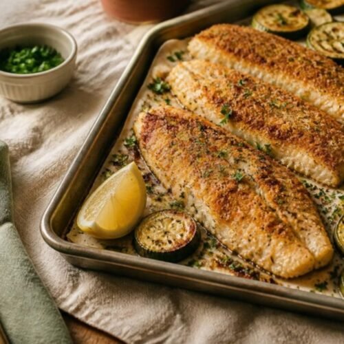 Crispy Parmesan-Crusted Tilapia with Roasted Zucchini