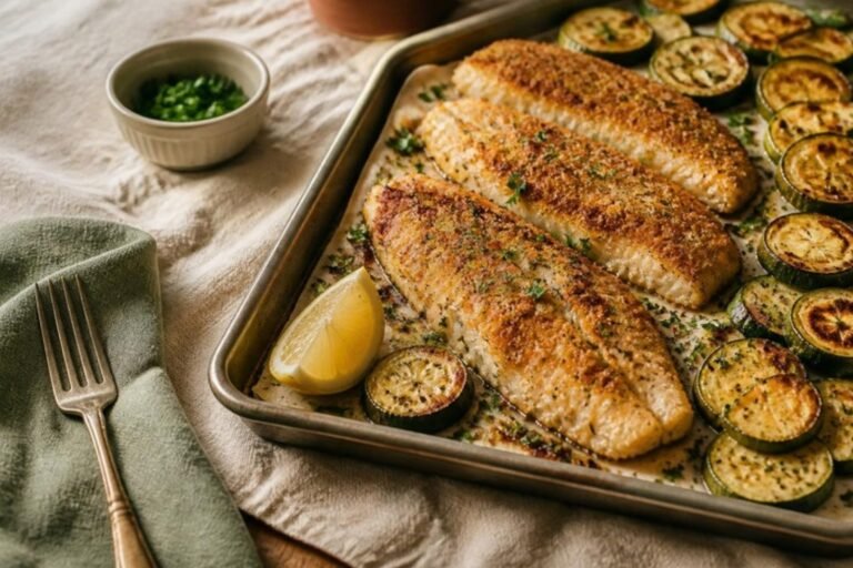 Crispy Parmesan-Crusted Tilapia with Roasted Zucchini