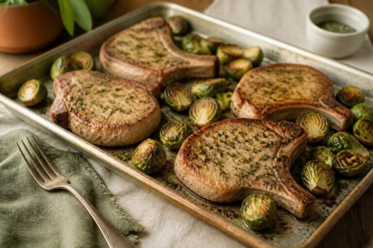 Ranch-Rubbed Pork Chops with Roasted Brussels Sprouts Sheet Pan Meal