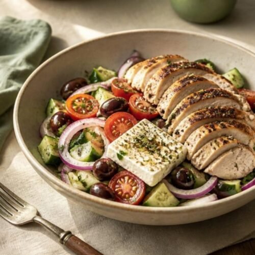 Refreshing Greek Salad with Feta and Grilled Chicken