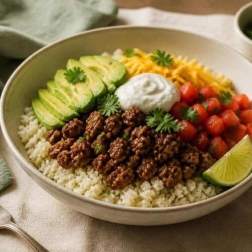 Savory Beef Taco Bowls with Cauliflower Rice