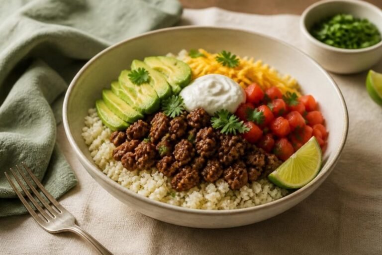Savory Beef Taco Bowls with Cauliflower Rice