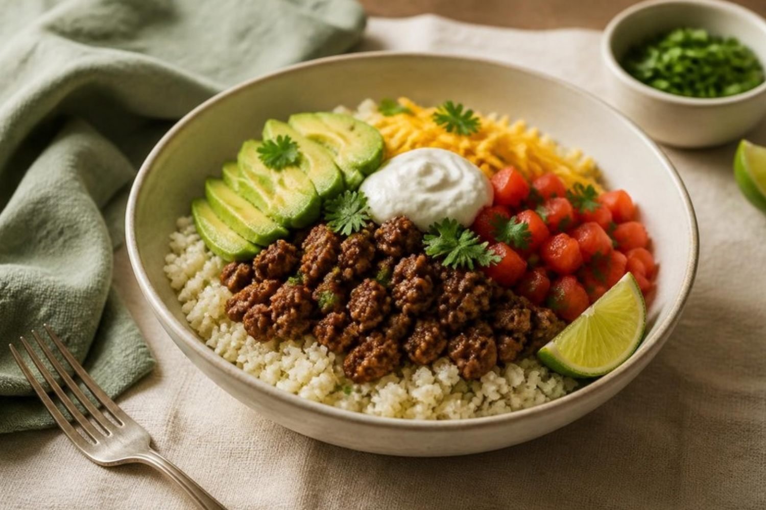 Savory Beef Taco Bowls with Cauliflower Rice