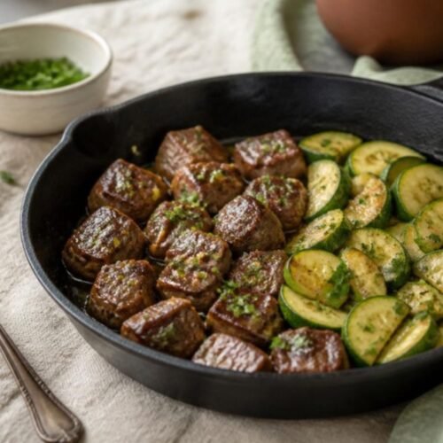 Savory Garlic Butter Steak Bites with Stir-Fried Zucchini