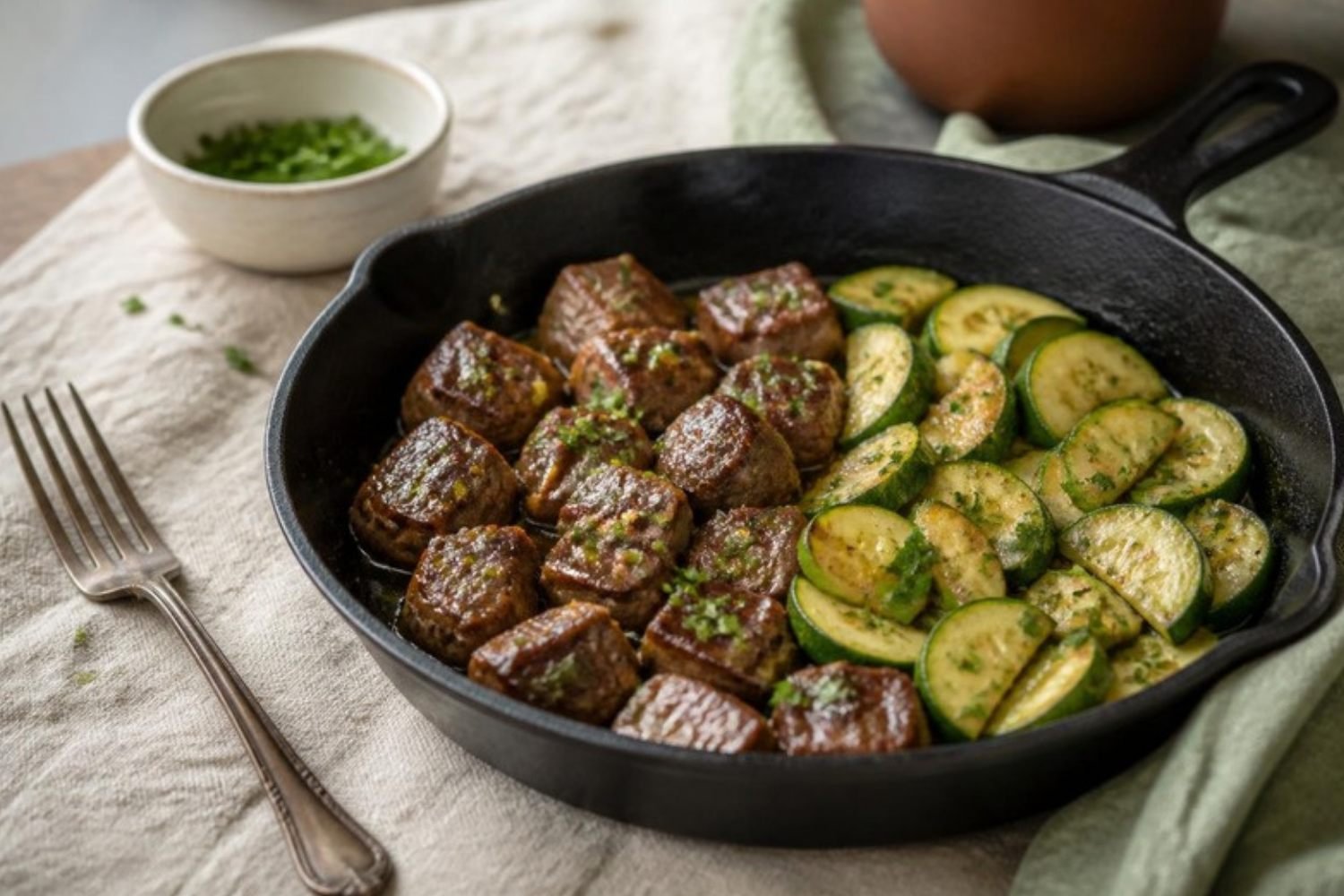 Savory Garlic Butter Steak Bites with Stir-Fried Zucchini