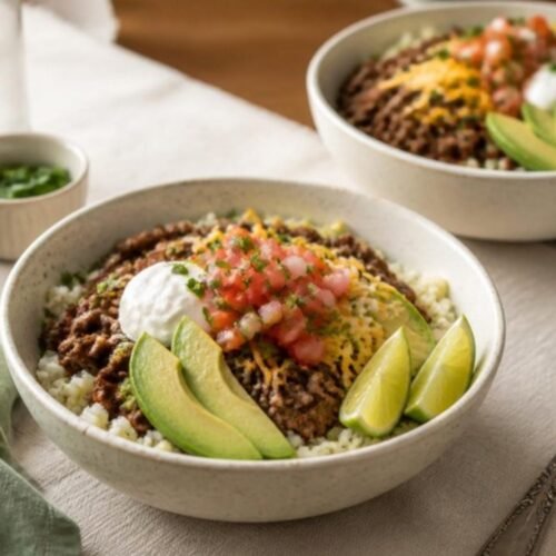 Savory Low-Carb Beef Taco Bowls with Cauliflower Rice