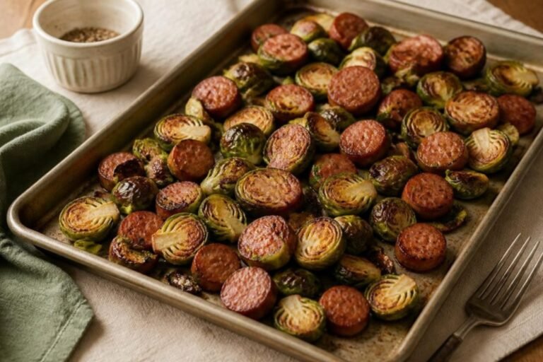 Savory Sheet Pan Sausage with Roasted Brussels Sprouts