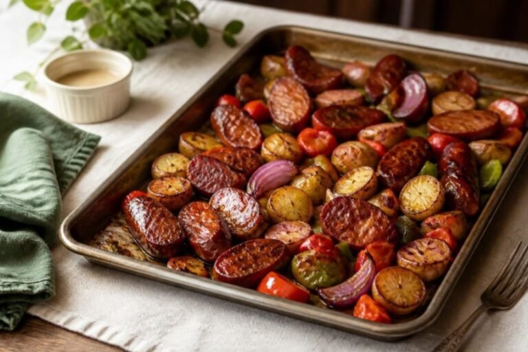 Smoky BBQ Sausage & Roasted Potatoes Sheet Pan Meal