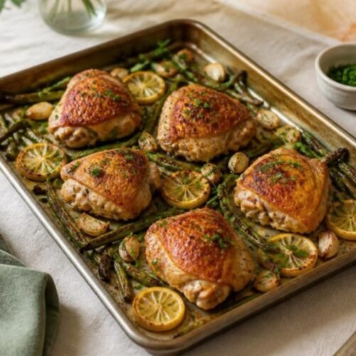 Zesty Sheet Pan Lemon Garlic Chicken Thighs with Green Beans