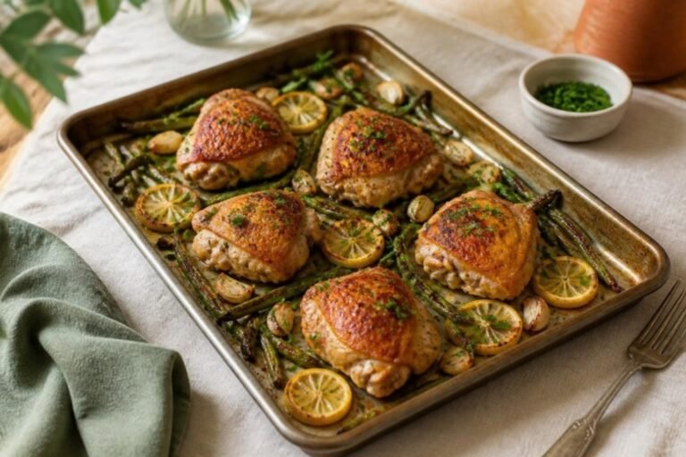 Zesty Sheet Pan Lemon Garlic Chicken Thighs with Green Beans